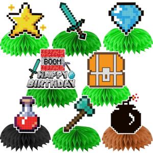 8PCS Pixel Theme Birthday Party Decoration Honeycomb Party Centerpieces for Table Decoration Supplies