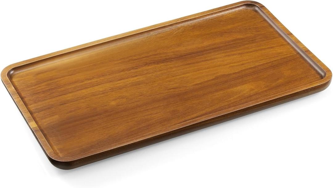 14 Inch Acacia Wood Serving Tray Rectangular Wooden Decorative Tray for Food, Appetizers, Snacks, Desserts, Coffee Table, Bathroom, Entryway, Vanity, Home Decor Organizer