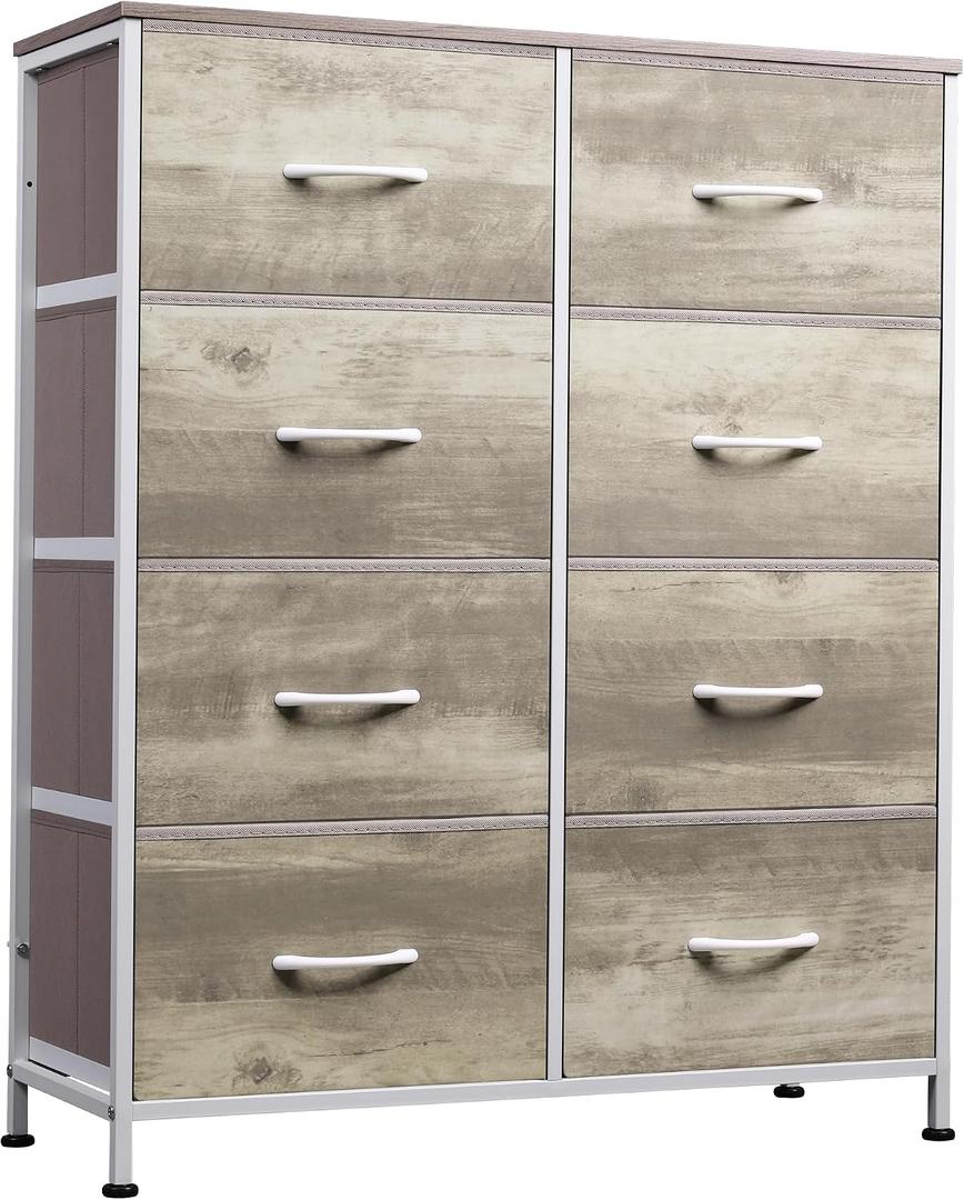 WLIVE Fabric Dresser for Bedroom, Tall Dresser with 8 Drawers, Storage Tower with Fabric Bins, Double Dressers, Chest of Drawers for Closet, Living Room, Hallway, Greige, A-medium Size