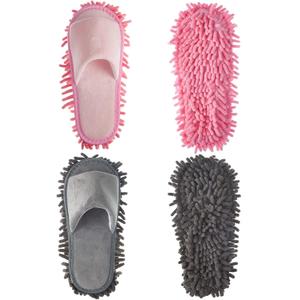 Jecery 2 Pairs Microfiber Cleaning Mop Slippers for Floor Cleaning House Mop Shoes Men and Women Washable Unisex Dusting Slippers Dirt Tool Supplies(Medium,Pink, Gray)