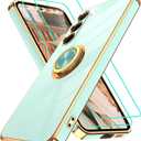 Gritup for Samsung Galaxy S23 Plus Case: with 2Pcs Screen Protector, 360 Rotation Ring Holder Magnetic Kickstand, Plating Gold Edge Soft TPU Shockproof Protective Cover for S23 Plus, Light Green