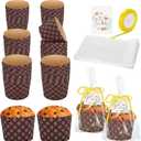 48 Set 15oz Panettone Paper Molds Disposable Non-Stick Baking Cups for Easter, Includes Ribbon, Bags, and Greeting Cards, Oven & Microwave Safe Ideal for Homemade Bread,Cake,Gift Giving, 5.1"W x 4.3"H