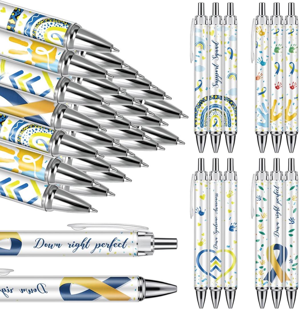 Resurhang 24 Pcs Down Syndrome Awareness Black Ballpoint Pens Retractable Ballpoint Pens Black Ink Pen with Inspirational Words 1.0 mm, Medium Point, Plastic Writing Pen for Office Charity Events