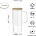 32oz Ribbed Glass Cup with Handle Bamboo Lid and Straw, Glass Tumbler, Iced Coffee Cups Hot/Cold Drinks