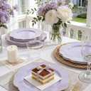 bUCLA 180PCS Purple Plastic Plates - Disposable Purple with Gold Rim, Include 30 Each (Dinner & Salad) Plates, 30 Knives, 30 Forks, 30 Spoons, 30Cups for Party, Shower & Birthday