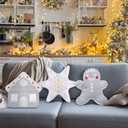 Oudain 3 Pcs Christmas House Man Throw Pillows Neutral Taupe Ivory Plush Snowflake Gingerbread Men House Shaped Decorative Fluffy Pillow for Xmas Sofa Couch Cushion Bed Home Winter Party Decor