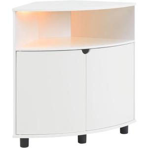 HOMES: Inside + Out Berg Modern 31-inch 16 Colors LED Corner Cabinet with Doors and 2 Shelves, USB Charge Cord, Small TV Stand for Living Room, Home Office, White