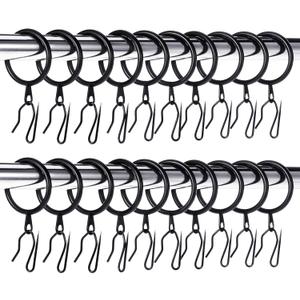 Hotop 60 Pieces 1.26 Inch Metal Drapery Curtain Rings Curtain Hanging Rings and 60 Pieces Metal Drapery Pin Hooks for Drapes Window Door Shower (Black)