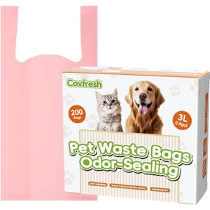 Odor-Sealing Dog Poop Bags with Handles 200 Count Pet Waste Bags, Large Capacity & Unscented Poop Bags for Dogs or Cat Litter, Conceals Smell & Mess (White) (Pink-3L)