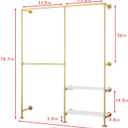 Gold Pipe Clothes Racks with White Shelves, Industrial Pipe Gold Clothing Rack with Double Hanging Rods, Heavy Duty Wall Mounted Clothing Rack Rod for Closet Storage, Bedroom