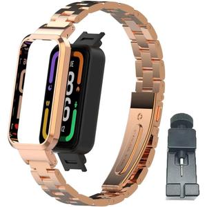 Compatible for Xiaomi Redmi Smart Band Pro Strap,Redmi Smart Band Pro Stainless Steel Metal Replacement Bands Straps Watchband Accessories for Xiaomi Redmi Smart Band Pro Bracelet (FG2 Rose Gold)