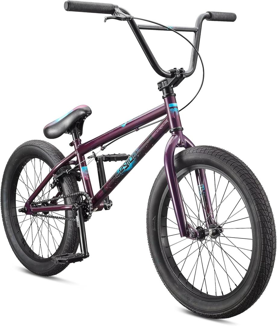 Mongoose Legion L20 Kids Freestyle BMX Bike, Intermediate Rider, Boys and Girls Bikes, 20-Inch Wheels with 4 Axle Pegs, Hi-Ten Steel Frame, Micro Drive 25x9T BMX Gearing, Purple Size: 20-Inch Wheels L20