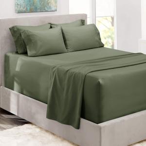 Hearth & Harbor Bed Sheets, Luxury Soft 6 Piece Bed Sheet Set Extra Deep Pocket Fitted Sheets Fits Mattress up to 21", Double Brushed Bedding Sheets & Pillowcases, (Queen, Dull Green)