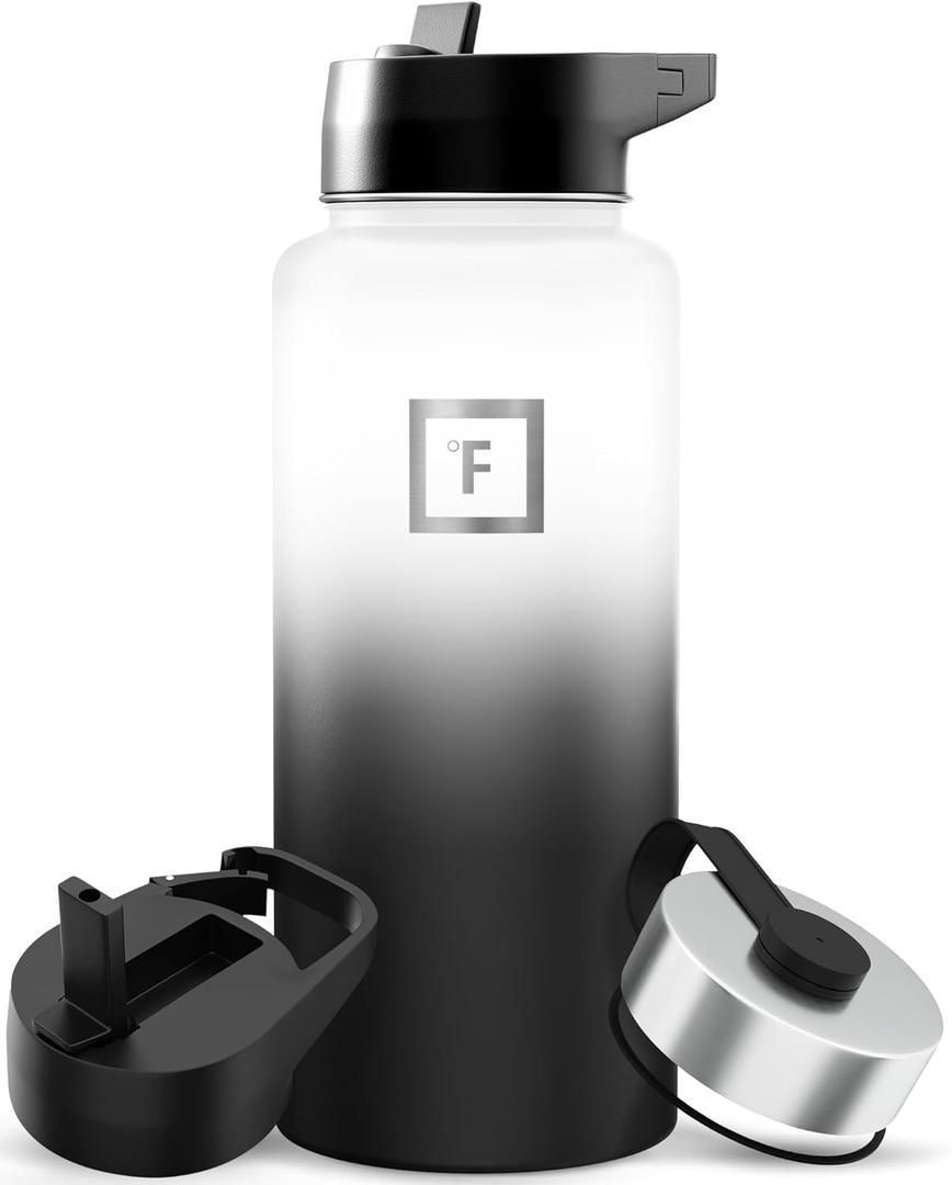 IRON °FLASK Camping & Hiking Hydration Flask with Straw, Wide Mouth Insulated Stainless Steel Sports Water Bottle - 32 oz Day & Night