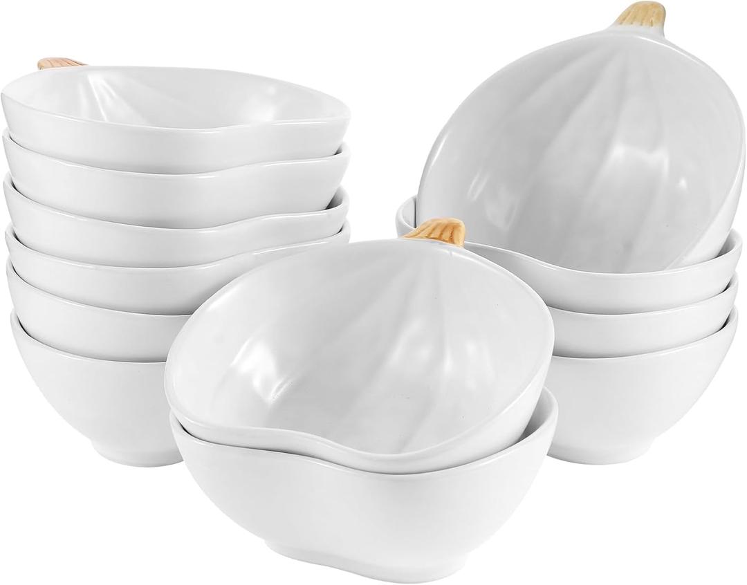 Kolewo4ever 12 Pieces Thanksgiving Bowls Ceramic Pumpkin Bowl 6 Ounces Ramekins Small Pumpkin Shaped Bowls Dinnerware Decoration for Fall Thanksgiving Serving Dip, Sauce,Condiments,Snack (Ivory White)