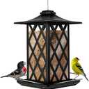 Nature's Way Outdoor Garden Dcor Hanging Wild Bird Seed Feeder, Metal Lantern Gazebo Feeder, Easy Fill, Rain Drainage, Black