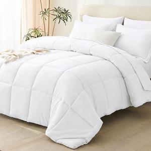 All Season Bed Comforter - Cooling Goose Down Alternative Quilted Duvet Insert with Corner Tabs - Winter Warm - Machine Washable - White, Size 80x55