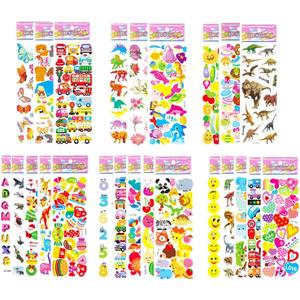 Puffy Stickers for Kids Toddlers, Small 3D Sticker Variety Pack, Kid Stickers Sheets Bulk, Mini Party Favor for Kids Boy (Dinosaur Car Animal Dog Flower Heart Number Food Truck) 24 Sheets (24 Sheets, Variety Pack)