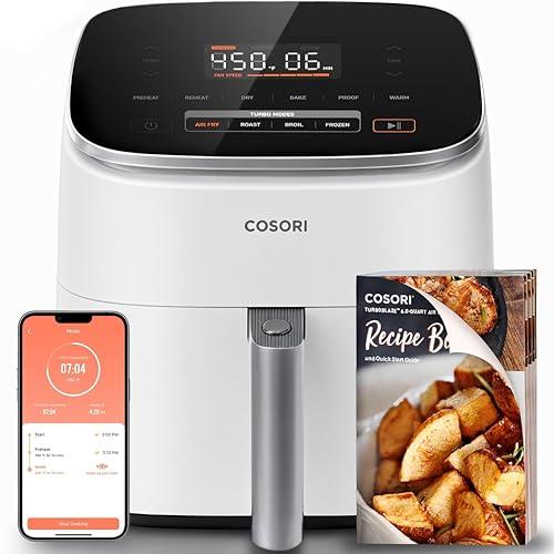 Cosori 9-in-1 TurboBlaze Air Fryer 6 Qt, Smart Control, 90°–450°F, Shake Reminders, Precise Heating for Even Results, Air Fry, Roast, Bake, Broil, Dry, Frozen, Proof, Reheat, Keep Warm, 120V, Cream