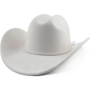 Big Wide Brim Cowboy Hat for Women Men Felt Western Cowgirl Hats (Large, Pu-ivory)