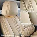 AOOG Front Seat Covers, Car Seat Covers Front Seats, Leather Seat Covers for Cars, Waterproof Seat Covers with Lumbar Support Universal Fit for Most Cars SUV Trucks(Front Pair, Beige)
