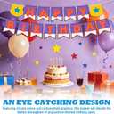 Cartoon Orange Purple Happy Birthday Banner, Pre-Strung Cardstock Birthday Garland with Adjustable Spacing Cute Kids Party Backdrop Decorations & Hanging Supplies