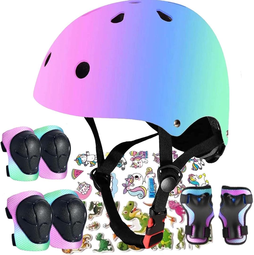 FOOKCIAN Kids Helmet,Toddler Skateboard Helmets for Ages 2-3-5-8-14 Years Boys Girls with Knee and Elbow Pads Wrist Guards fit Roller Skates,Skateboarding,Skating Scooter Adjustable Kids Helmet, Medium: 20.47"-22.83" / 8-14 year