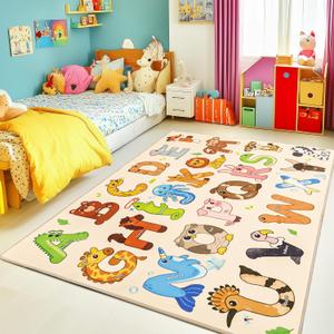 Kids Rugs for Playroom Educational Rug for Learn The ABC Alphabet, Soft Machine Washable Non-Slip Cute Carpet for Classroom Toddler Nursery Kids Room Decor Mat (3' x 4', Animal Abc 1)