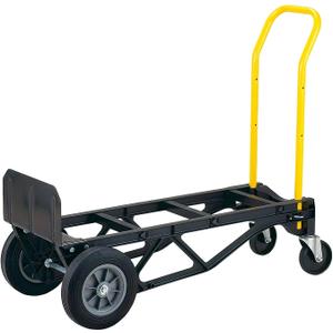 Harper Trucks PGDY8635P 700 lb Capacity Glass Filled Nylon Convertible Hand Truck and Dolly with 10" Flat-Free Solid Rubber Wheels,Black with Yellow Handle