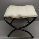 Welnow Folding Footrest Stool, Upholstered Small Foldable Ottoman (Plush Beige)