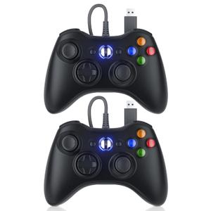 Dinosoo Replacement for Xbox 360 Controller Wired, PC Controller with Upgraded Joystick, Double Shock, 2.5mm Audio Jack - Pack of 2 