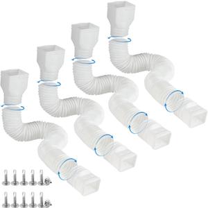 plusgutter 4 Pack Rain Gutter Downspout Extensions Flexible, Drain Downspout Extender,Down Spout Drain Extender, Gutter Connector Rainwater Drainage,Extendable from 21 to 68 Inches(White)
