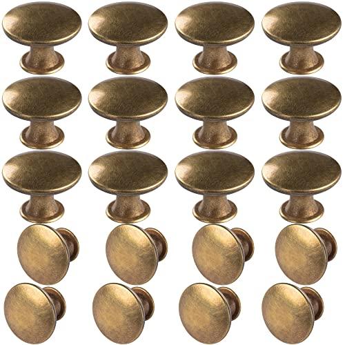 HUGOLEM 20 Pack Brass Round Antique Brass Kitchen Cabinet Knobs Cupboard Door Knobs Drawer Handle Pulls Dresser Knobs with 21 Pcs Screws for Bathroom Drawer Door Hardware