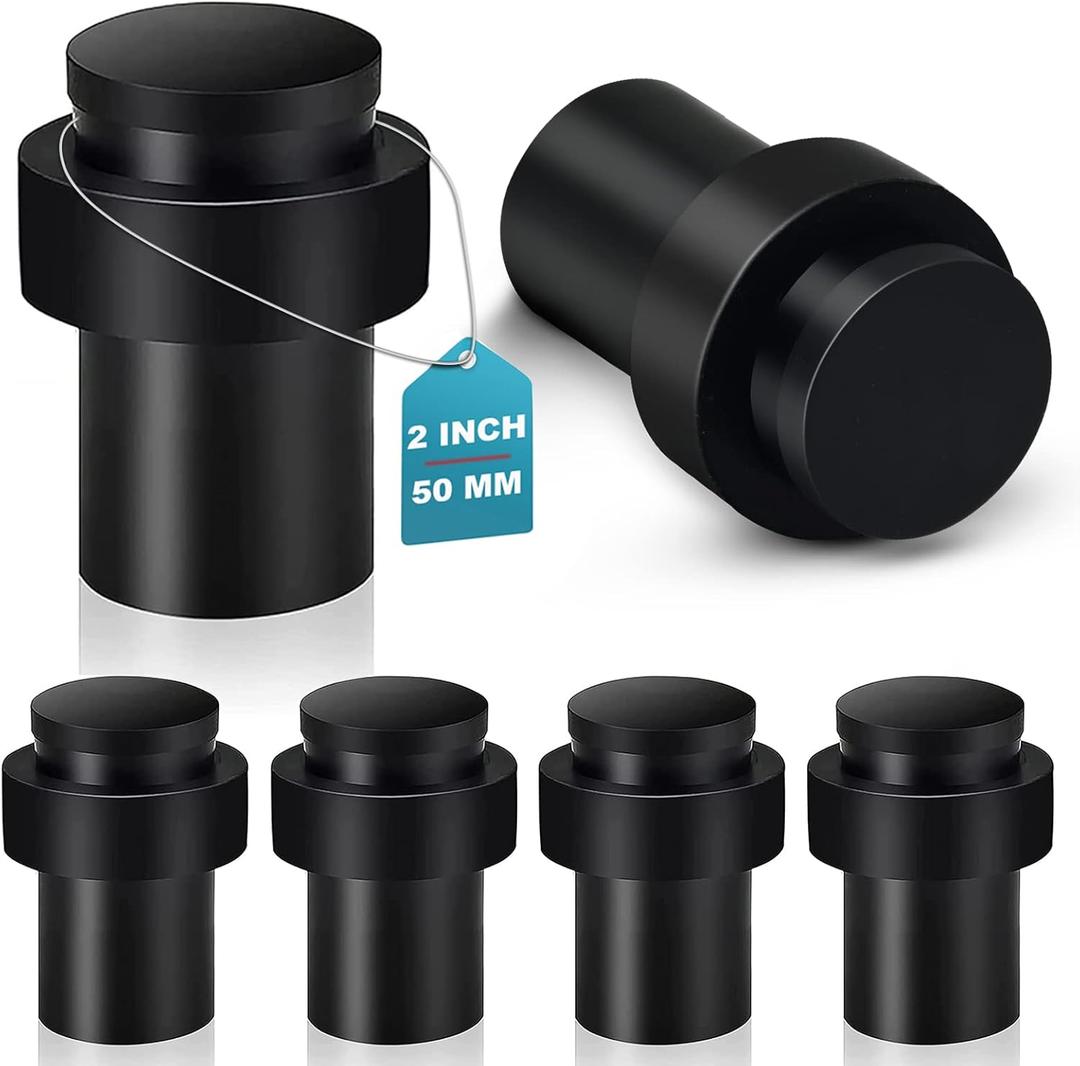 KOLAKO Door Stopper, Cylindrical Floor Door Stop, 2 Inch/Stainless Steel, Black Modern Heavy Duty Brushed Solid DoorStops with Rubber Bumper, Floor Door Stops for Bottom of Door, 6 Pack