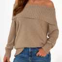 Okiwam Womens Off The Shoulder Sweater Casual Loose Knitted Long Sleeve Pullover Fall Outfits Spring Fashion Clothes 2026 (Brown), M