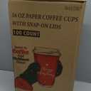 100 Pack 16 oz Christmas Disposable Coffee Cups with Snap-on Lids - for Hot or Cold Drinks, Paper Coffee Cups for Xmas Holiday Table Decorations Party Supplies, 5 Assorted Christmas Styles