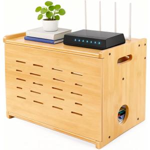 Upgrade WiFi Router Storage Box Hider, Projector Shelf, Large Space Modem Cable Organizer, Power Strip Cable Management Hider Rack by Solid Wood,Hide Router Home Decor Box, Need Assembly