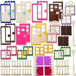 110 Pieces Doors, Windows, Fences and Light for MOC Creative Building BlockToys Set Street House Decoration Compatible with Classic Brick for Kids Age 6 8 10 12 Years