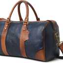 Adyan Leather Duffle Weekender Bag 18" for Men Women Handmade Soft Leather Overnight Weekend Travel Duffle Bags for Gym Sports (18 Inch, Navy Blue)