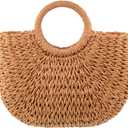 Frienda Straw Tote Bag Summer Beach Bag Handmade Straw Rattan Woven Handbag for Women Travel (12.6 x 2.36 x 8.66 Inch,Khaki)