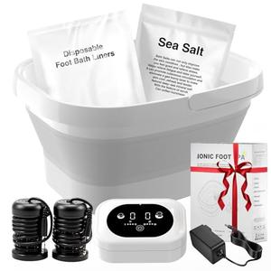 Ionic Foot Bath Detox Machine,Foot Detox Foot Bath Soak Tub with 2 Arrays,80 Disposable Liners,Detox Sea Salt,Folding Foot Spa,Home Salon-Level Foot Soaking Tub2