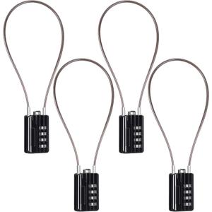 SEPOX® 4 Pcs Resettable Combination Padlock, 1-3/ 16" Width Body with 32cm Extrem Long Cable, 4 Digit Combo Cable Lock for Suitcase, Travel Bag, Gym Lockers, Filing Cabinets, Pack of 4 Black