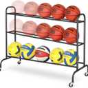 Basketball Rack Training Stand - Tilt Ball Training Equipment Holder Shooting Rolling Storage Cart with Wheels Sports Outdoor Volleyball Soccer Football Garage Organizer Basketball Accessories