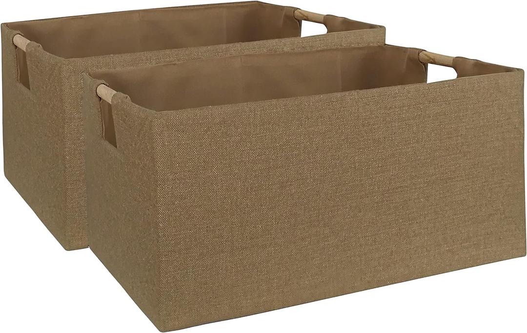 Storage Bin for Shelves Rectangle Closet Baskets Foldable Box with Handles Khaki Baskets Toy Boxes for Home Office Car Dormroom