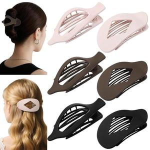 6 Pcs Flat Hair Clips for Women, 2 Styles Lay Flat Claw Clips, Large Non-slip Matte French Hair Clips for Thin Thick Hair, Neutral Color