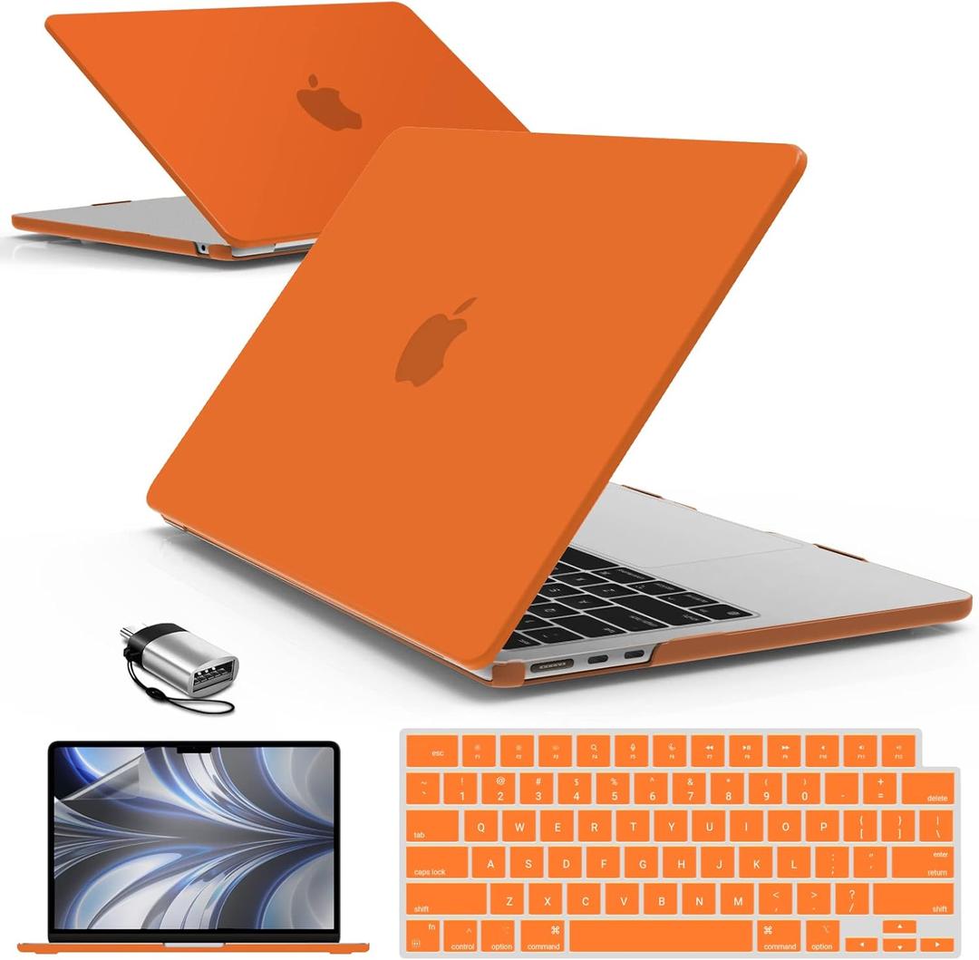 IBENZER Compatible with MacBook air 13 inch Case 2026 2025 2024 2023 2022 M4 A3240 M3 A3113 M2 A2681, HardShellCase w/KeyboardCover ScreenFilm Type-C for Mac air 13.6", Orange, KK-OR+2TC