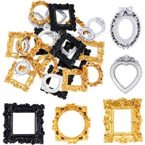 25Pcs Vintage Resin Picture Frame Mini Antique Photo Resin Frame DIY Small Picture Frame Mini Resin Vintage Frame Antique Resin Photo Frame for Jewelry Display Photography Photo Frame Wall Decor (Black, Silver, Gold)