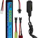 7.4V 35C 2000mAh with SM-2P Plug T-Plug Odamiya Plug Lithium Battery for SRB1200 SRB400 SRB400-SUB MP5K M4 M110 Toy Gun Air Gun,RC Car Drone Battery Accessories (1 Battery+1 USB)
