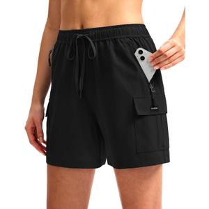 SANTINY Women's 5''/ 7''/9'' Hiking Cargo Shorts Quick Dry Lightweight Summer Shorts for Women Athletic Golf Zipper Pockets (Black, XS)