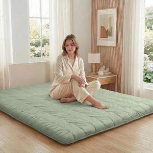 ZonLi Japanese Floor Mattress Futon Mattress Full Size, Thicken Roll Up Tatami Mat 100% Cotton Washable Cover, Portable & Foldable Floor Bed Mattress for Sleeping, Dormitory, Adult Kids, Green